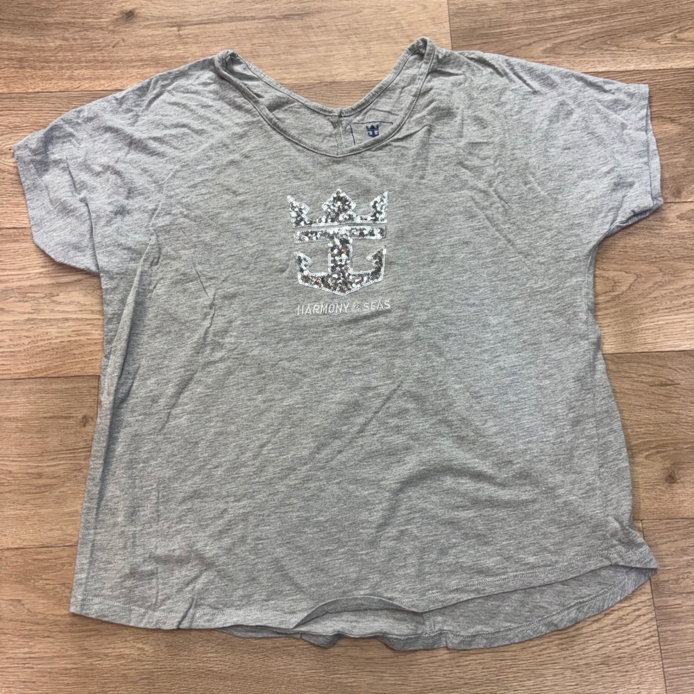 Royal Caribbean Harmony of the Seas Gray Sequin Anchor T-Shirt Womens Medium